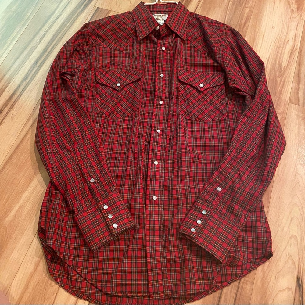 Ruddock Red Plaid Men's Pearl Snap Shirt—15.5/35